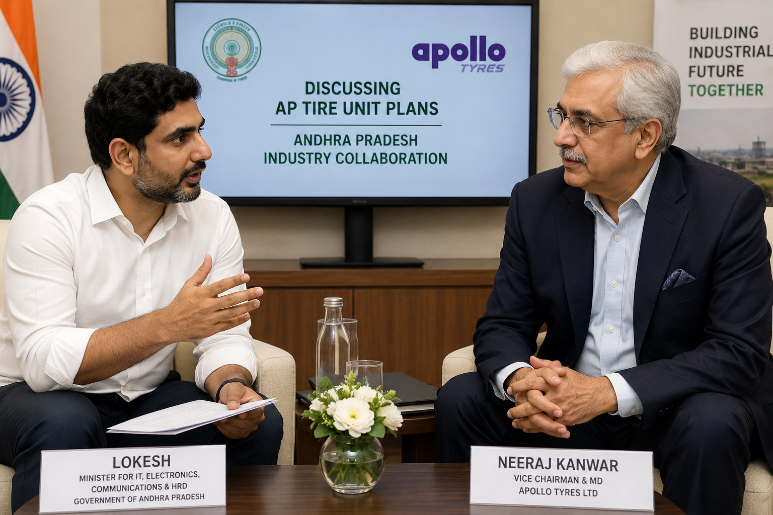 Lokesh Discusses AP Tire Unit Plans with Apollo’s Neeraj Kanwar